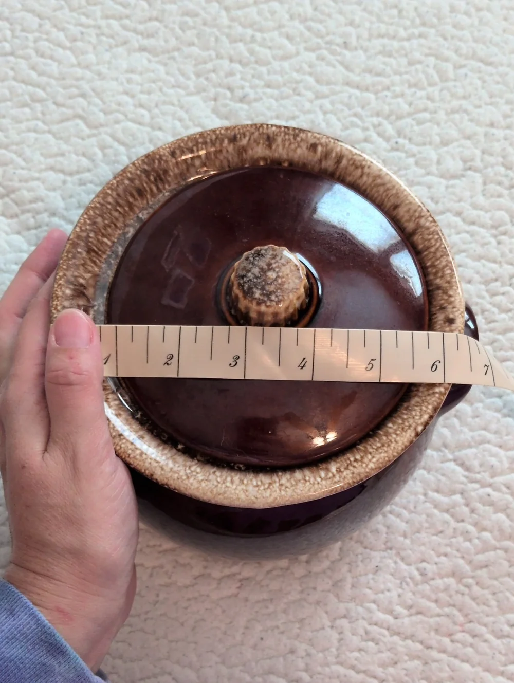 Vintage Hull Chocolate Brown Drip Glaze Bean Ceramic Crock Pot With Lid USA Made